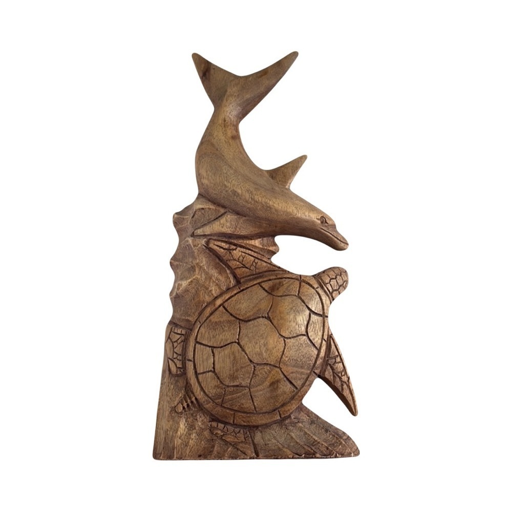 Large Dolphin and Sea Turtle Wood Carving